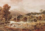 Ramsay Richard Reinagle A Slate Wharf,with the Village of Clappersgate and Coniston Fells,near the Head of Windermere-Forenoon (mk47) china oil painting reproduction